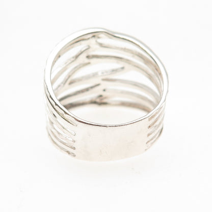 925 Sterling Silver Vintage Diamond-Cut Multi-Row Ring Size 8