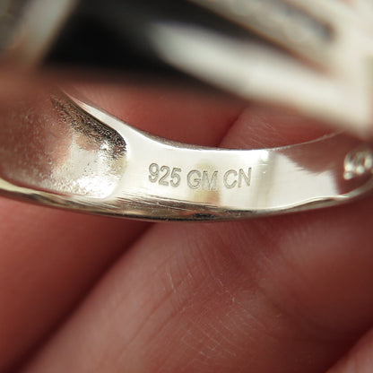 925 Sterling Silver Real Hematite & Round-Cut C Z Ring Size 8.25