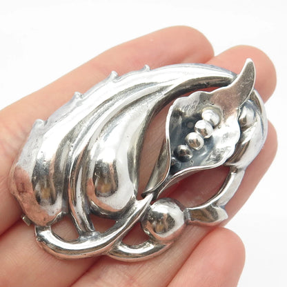 925 Sterling Silver Vintage Lily Floral Modernist Pin Brooch
