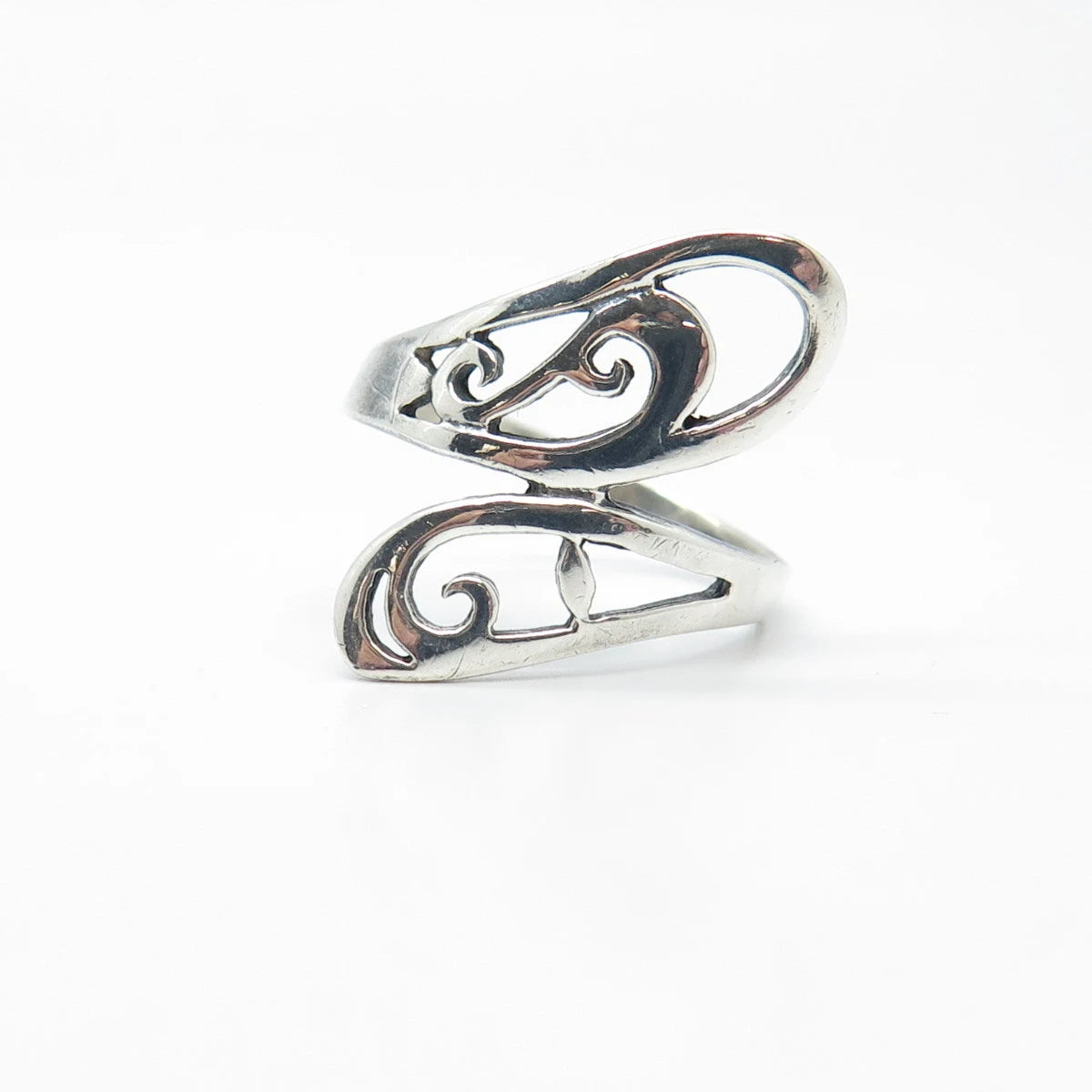 925 Sterling Silver Vintage Swirl Bypass Ring Size 8.75