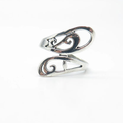 925 Sterling Silver Vintage Swirl Bypass Ring Size 8.75