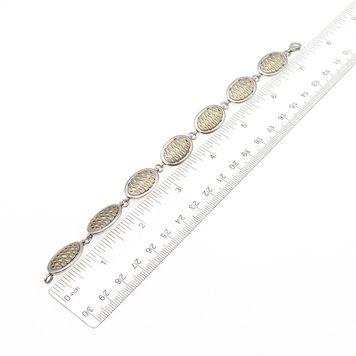 925 Sterling Silver 2-Tone Vintage G Poland Infinity Panel Link Bracelet 7.5"