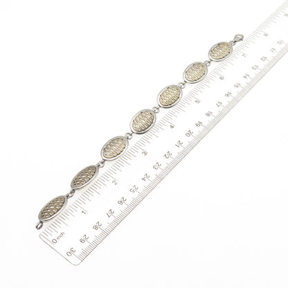 925 Sterling Silver 2-Tone Vintage G Poland Infinity Panel Link Bracelet 7.5"