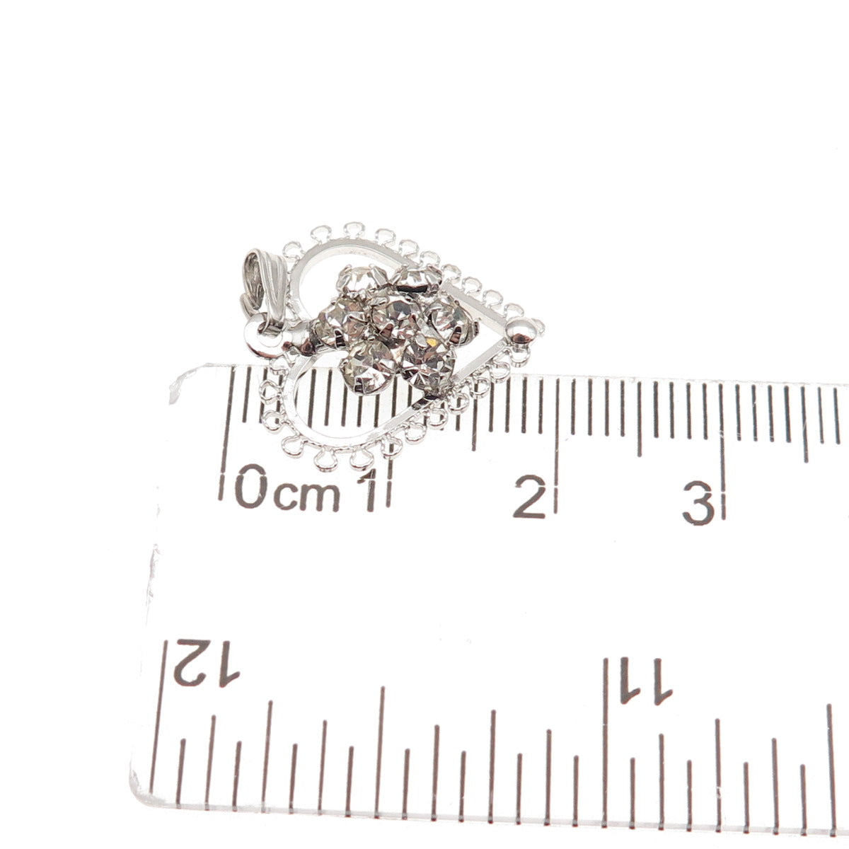 Jerome Fleischer & Co. 925 Sterling Vintage Rhinestone Heart Mini Charm Pendant
