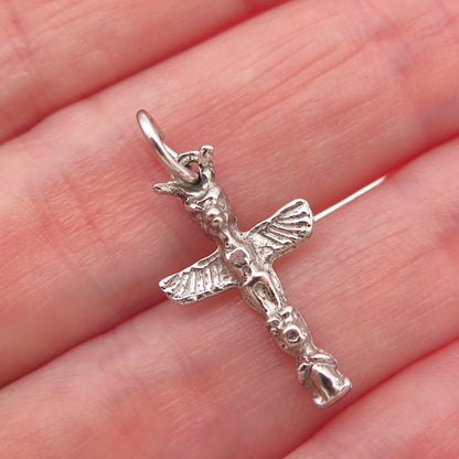 Old Pawn 925 Sterling Silver Vintage Southwestern Totem Pole Mini Charm Pendant