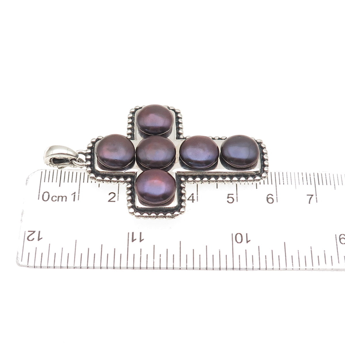 Honora 925 Sterling Silver Vintage Real Tahitian Pearl Cross Oxidized Pendant
