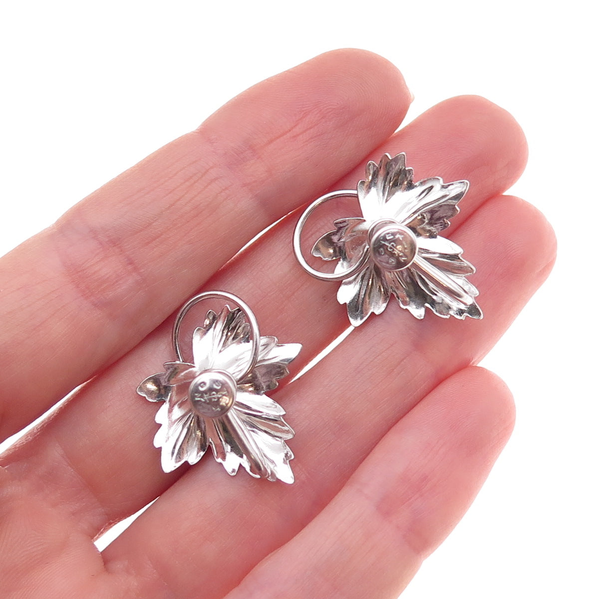 Carl Art Sterling Silver Antique Art Deco Rhinestone Floral Screw Back Earrings