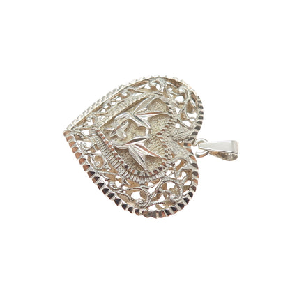 925 Sterling Silver Vintage Floral Heart Charm Pendant