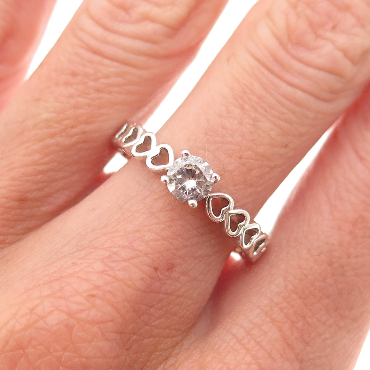 925 Sterling Silver Round-Cut C Z Heart Promise Ring Size 9