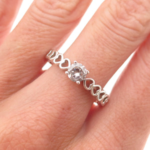 925 Sterling Silver Round-Cut C Z Heart Promise Ring Size 9