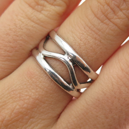 925 Sterling Silver Vintage Mexico Modernist Zig Zag Band Ring Size 8.25