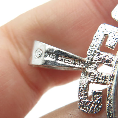 925 Sterling Silver Vintage Greek Key Coin Holder Pendant