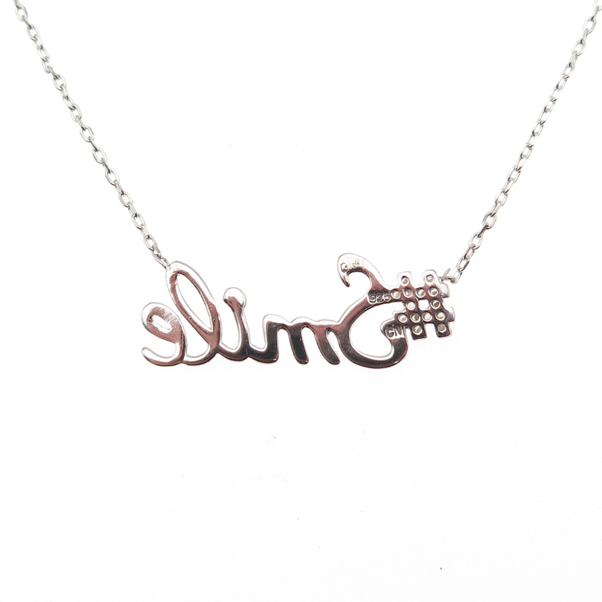 925 Sterling Silver Round-Cut C Z #Smile Cable Chain Necklace 16-18"