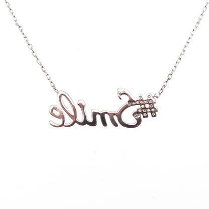 925 Sterling Silver Round-Cut C Z #Smile Cable Chain Necklace 16-18"