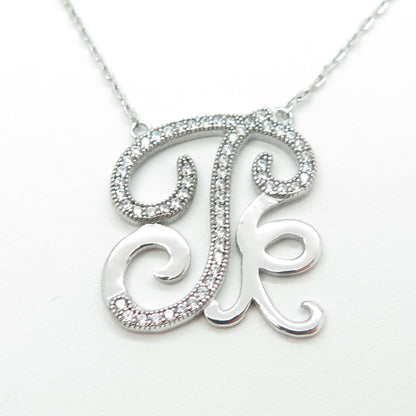 925 Sterling Silver Round-Cut C Z Letter "T" Ornate Cable Chain Necklace 16-18"