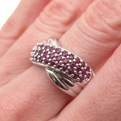 CNA Pranda 925 Sterling Silver Real Round-Cut Ruby Crisscross Ring Size 8