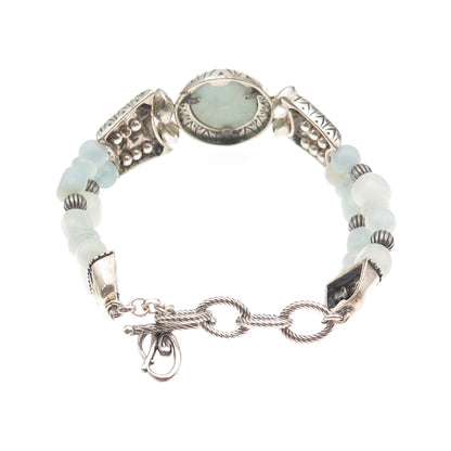 Carolyn Pollack Old Pawn 925 Sterling Silver Vintage Aquamarine Bracelet 6-7"