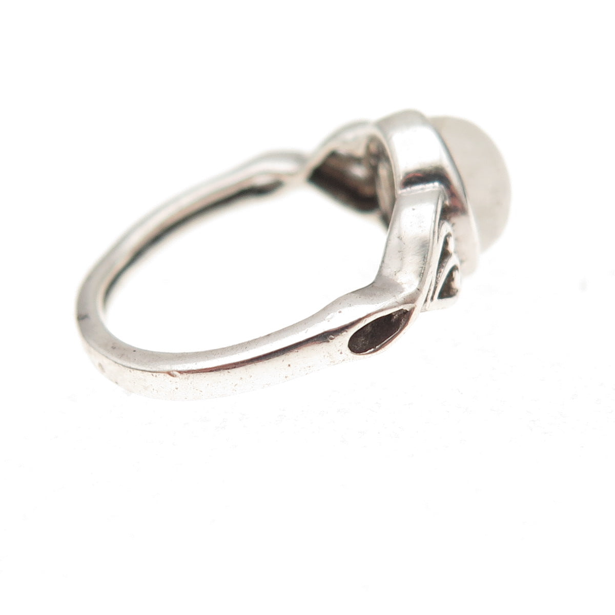 925 Sterling Silver Vintage Real Moonstone Heart Oxidized Ring Size 3.5