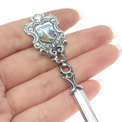 800 Silver Antique Art Deco Enamel Lausanne States & Cities Letter Opener
