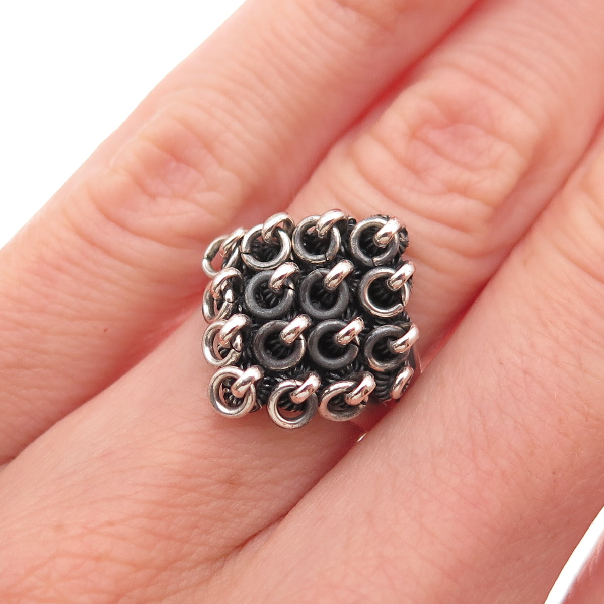 830 Silver Vintage IF Scandinavia Modernist Cannetille Oxidized Ring Size 4.75