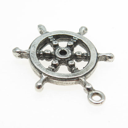 925 Sterling Silver Vintage Viking Ship Wheel Charm Pendant