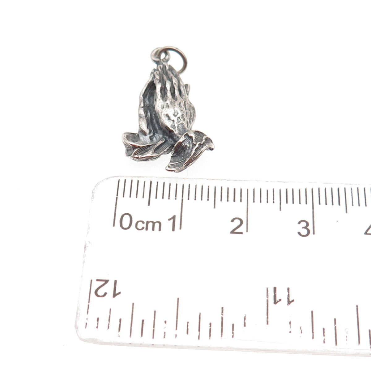 925 Sterling Silver Vintage Prayer Hands Oxidized Mini Charm Pendant