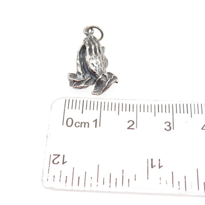 925 Sterling Silver Vintage Prayer Hands Oxidized Mini Charm Pendant