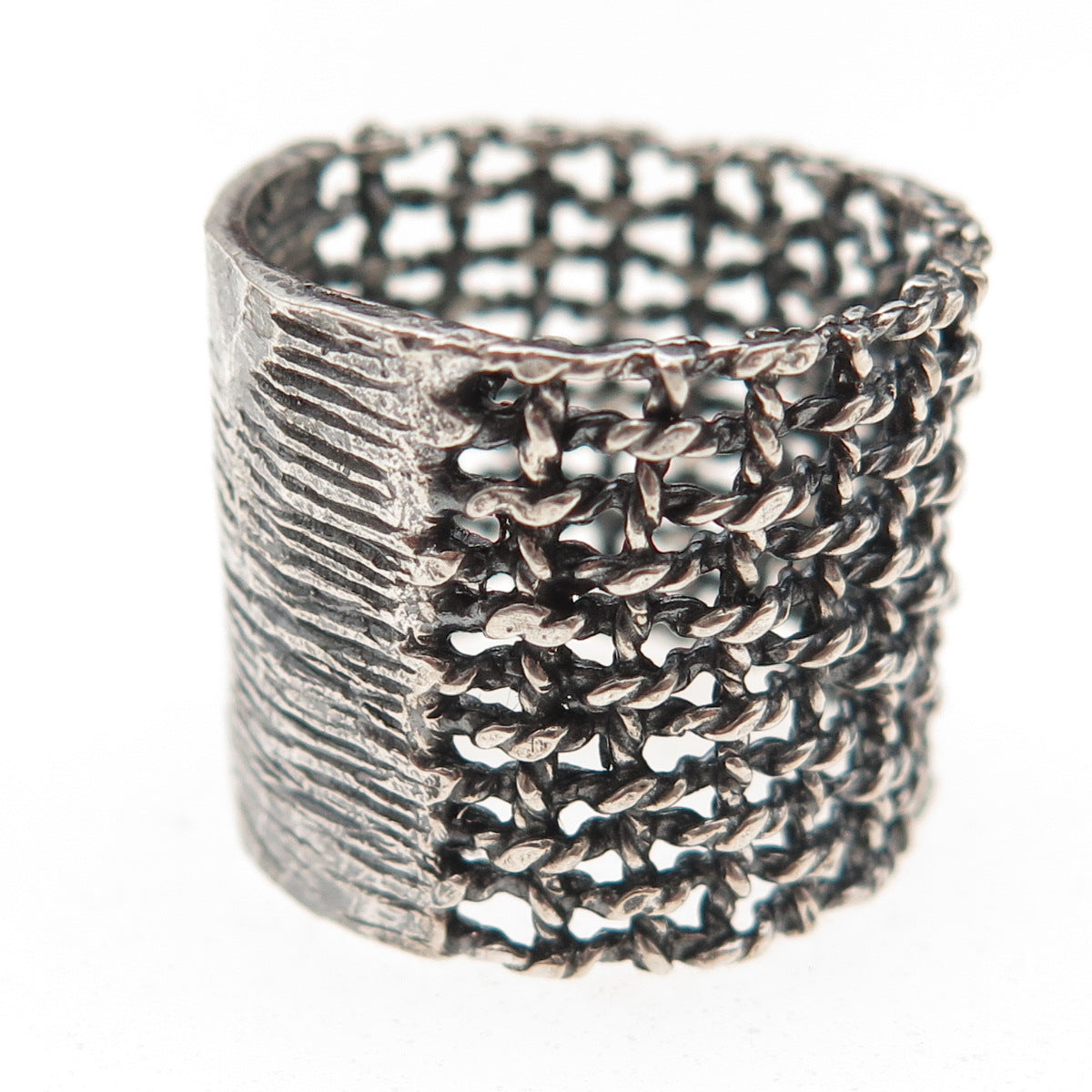 925 Sterling Silver Vintage Modernist Cage Oxidized Ring Size 8.5