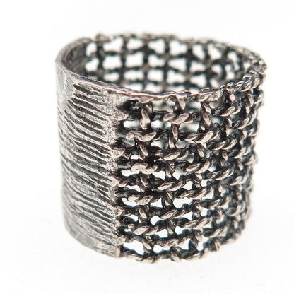 925 Sterling Silver Vintage Modernist Cage Oxidized Ring Size 8.5