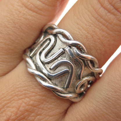 925 Sterling Silver Vintage Modernist Swirl Oxidized Ring Size 9