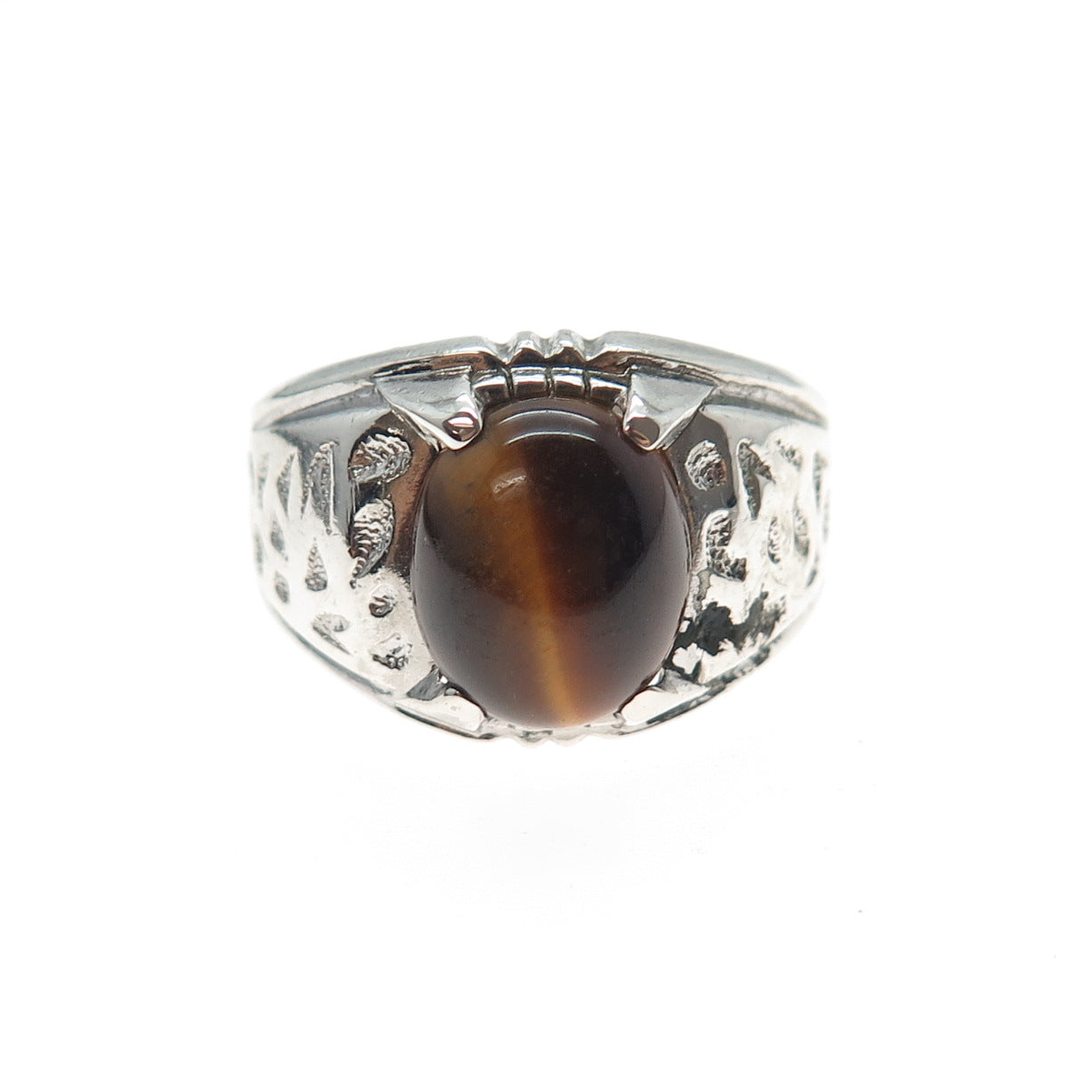 CLARK & COOMBS Sterling Silver Antique Art Deco Real Tiger Eye Ring Size 10.75