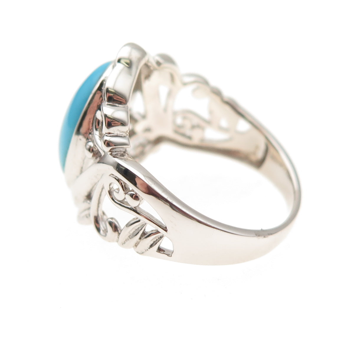 925 Sterling Silver Real Sleeping Beauty Turquoise Floral Ring Size 8