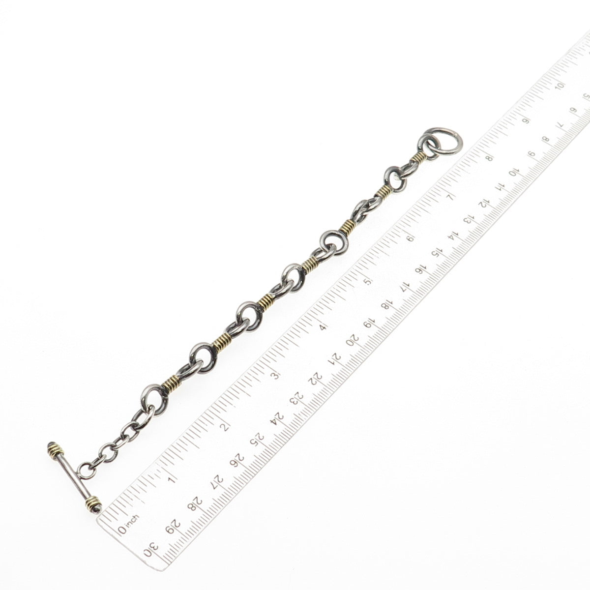 925 Sterling Silver 2-Tone Vintage Modernist Key Link Bracelet 7"