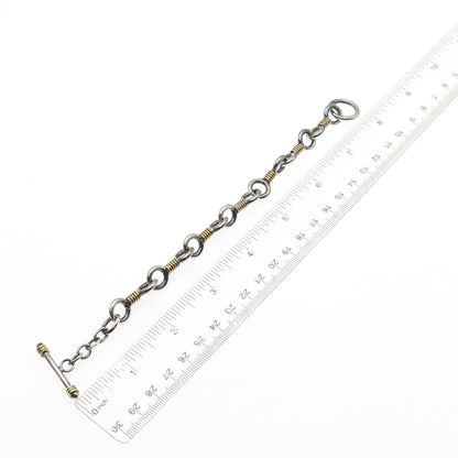 925 Sterling Silver 2-Tone Vintage Modernist Key Link Bracelet 7"