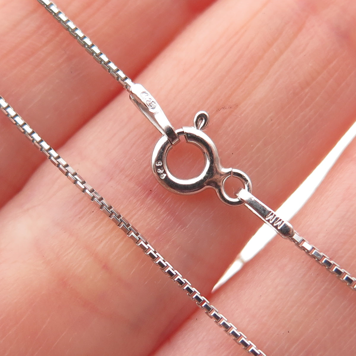 925 Sterling Silver Italy Box Chain Necklace 16"
