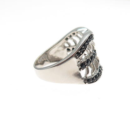 SAMPLE 925 Sterling Silver Real Round-Cut Black Spinel Modernist Ring Size 8