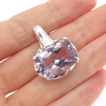 CNA PRANDA 925 Sterling Silver Vintage Real Cushion-Cut Amethyst Charm Pendant