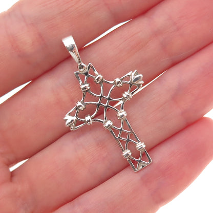 925 Sterling Silver Vintage Cross Ornate Charm Pendant