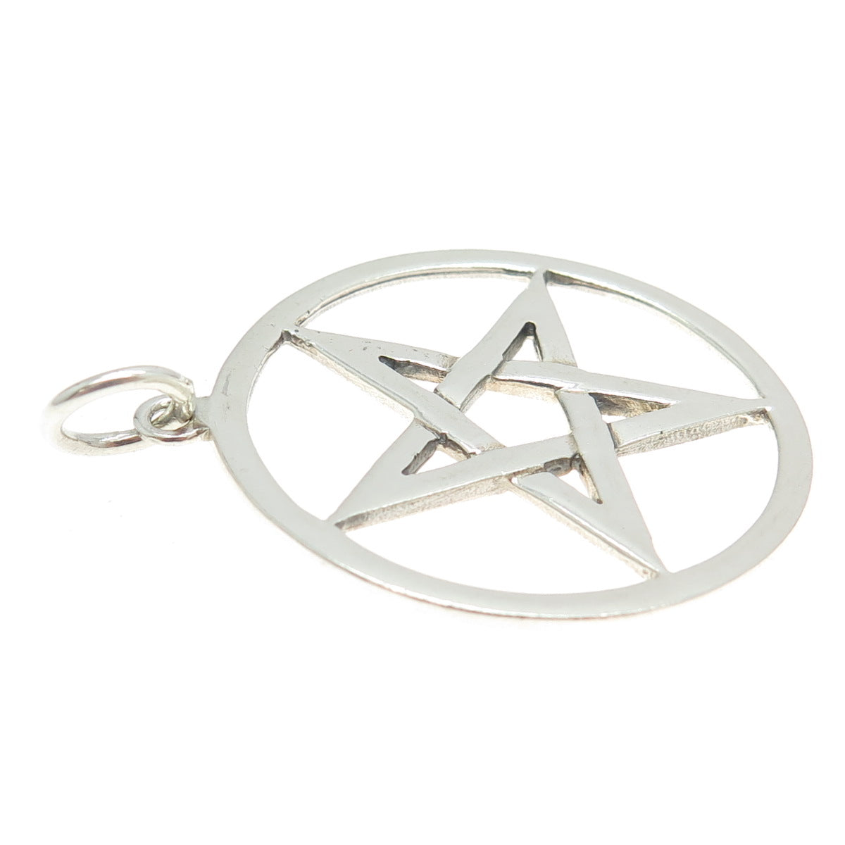 925 Sterling Silver Vintage Pentagram Round Pendant