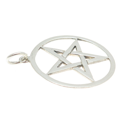 925 Sterling Silver Vintage Pentagram Round Pendant