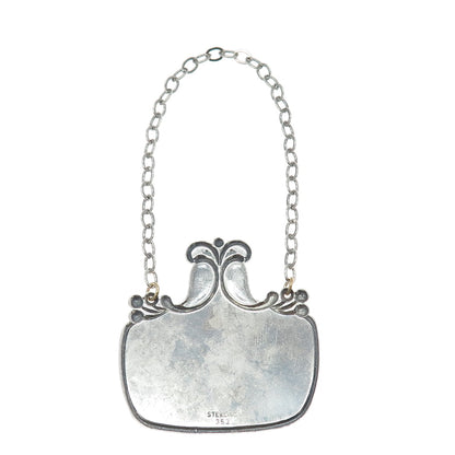 925 Sterling Silver Antique Art Deco Blue Curacao Bottle Tag #353