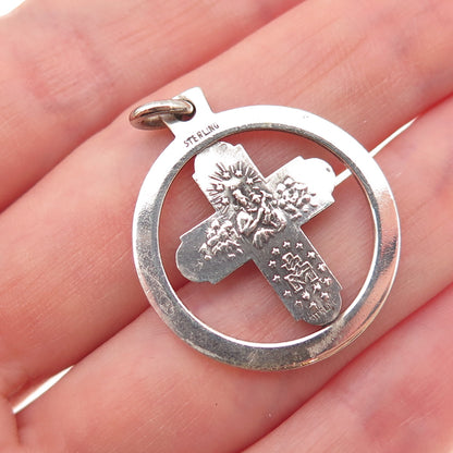 925 Sterling Silver Antique Art Deco 4-Way Cross Religious Charm Pendant