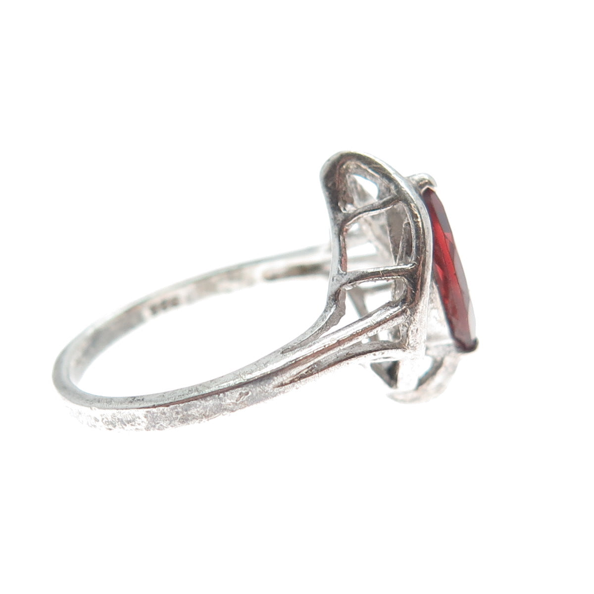 RJ GRAZIANO 925 Sterling Silver Vintage Real Red Garnet Modernist Ring Size 6