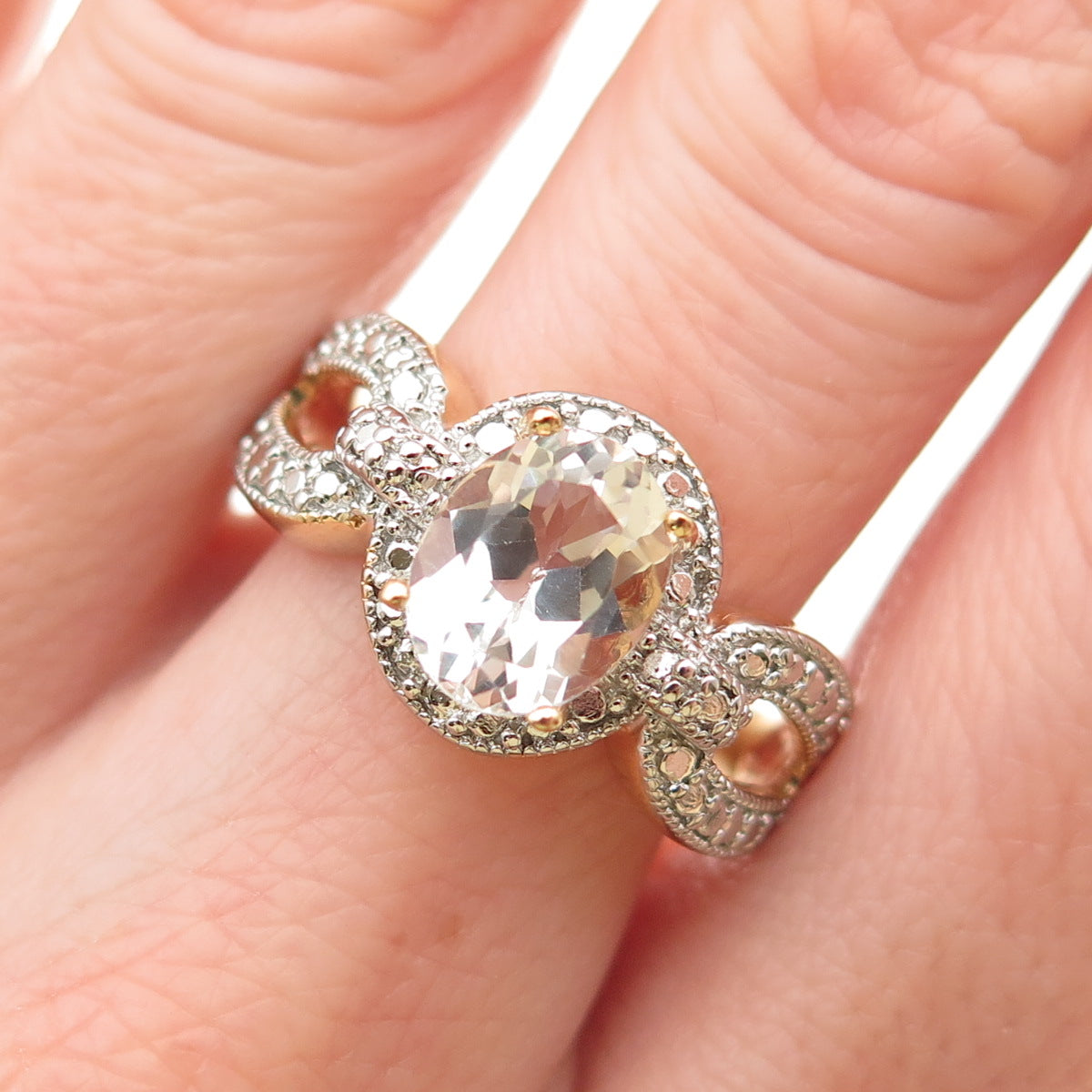 DBJ Dee Berkle Sterling Silver Gold Plated Real Oval-Cut White Topaz Ring Size 9