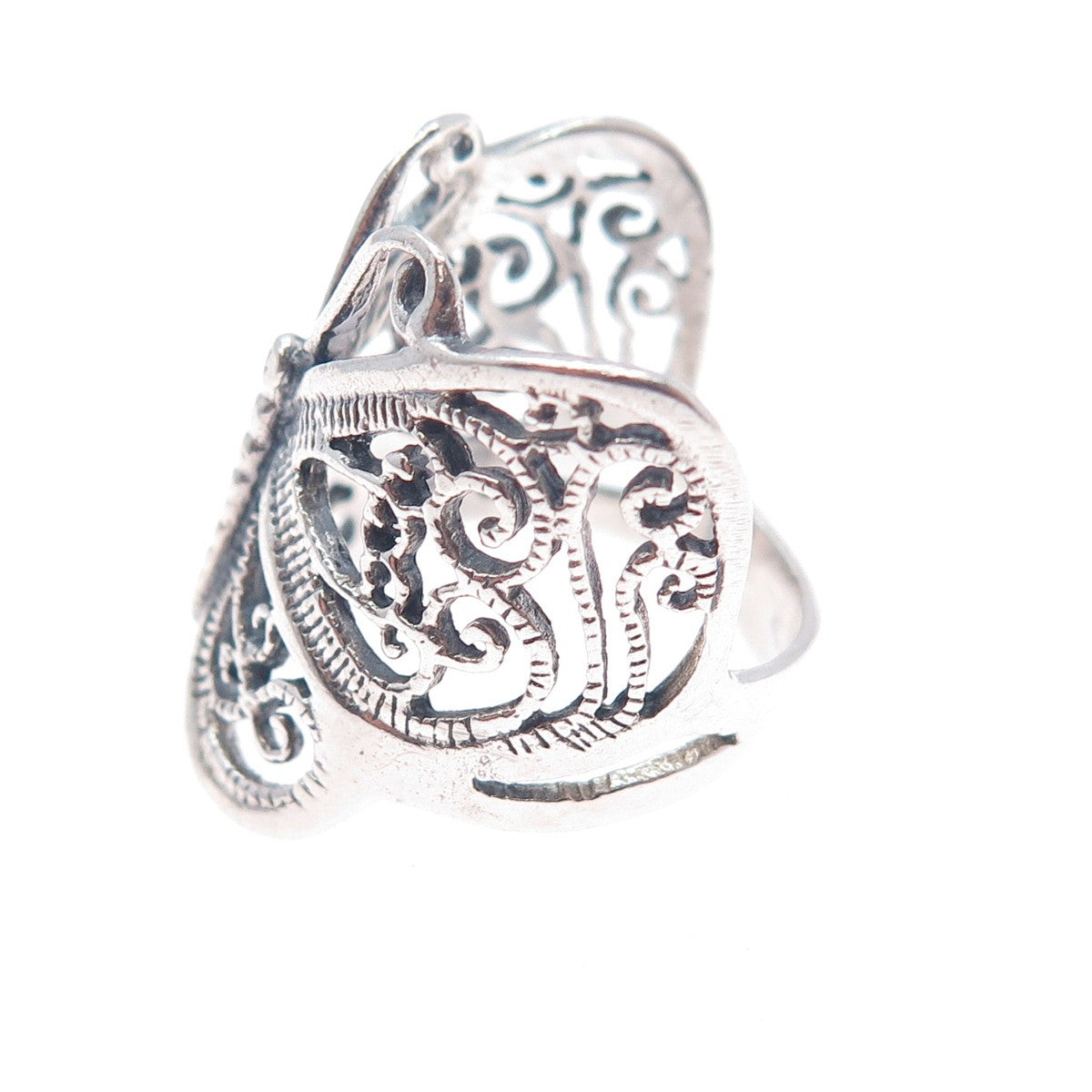 925 Sterling Silver Vintage Butterfly Filigree Oxidized Ring Size 6.5