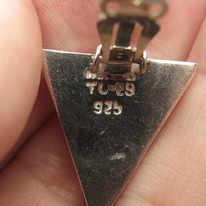925 Sterling Silver Vintage Mexico Ribbed Triangle Clip On Earrings