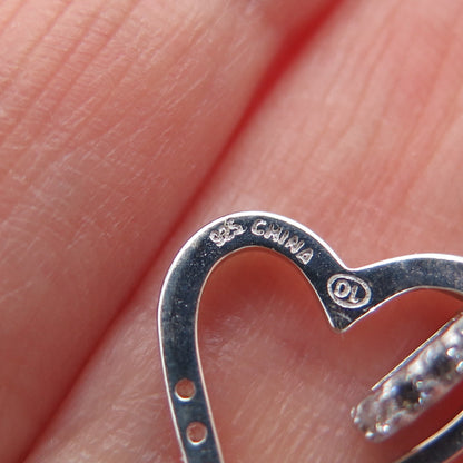 925 Sterling Silver Round-Cut C Z Heart Mini Charm Pendant