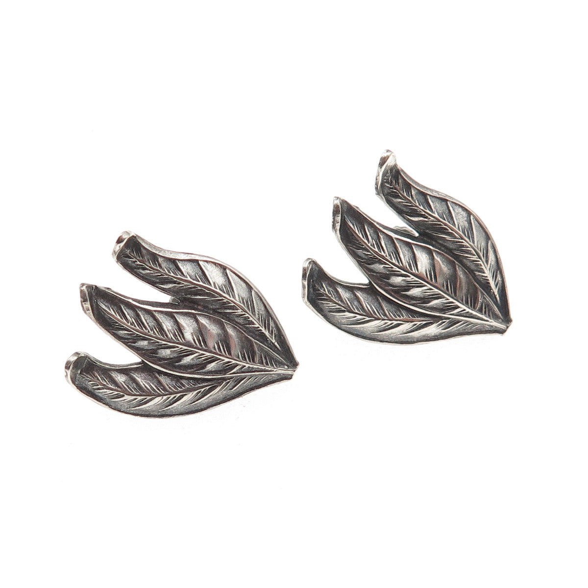 925 Sterling Silver Antique Art Deco Floral Oxidized Screw Back Earrings