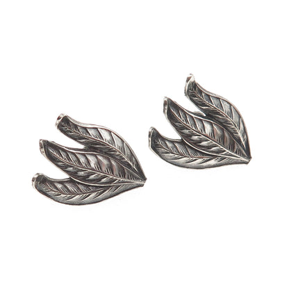 925 Sterling Silver Antique Art Deco Floral Oxidized Screw Back Earrings