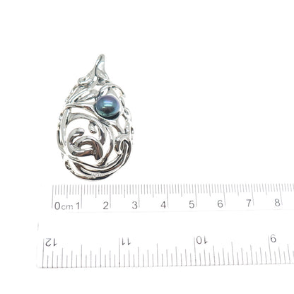 HAGIT GORALI Sterling Silver Vintage Real Tahitian Pearl Modernist Swirl Pendant